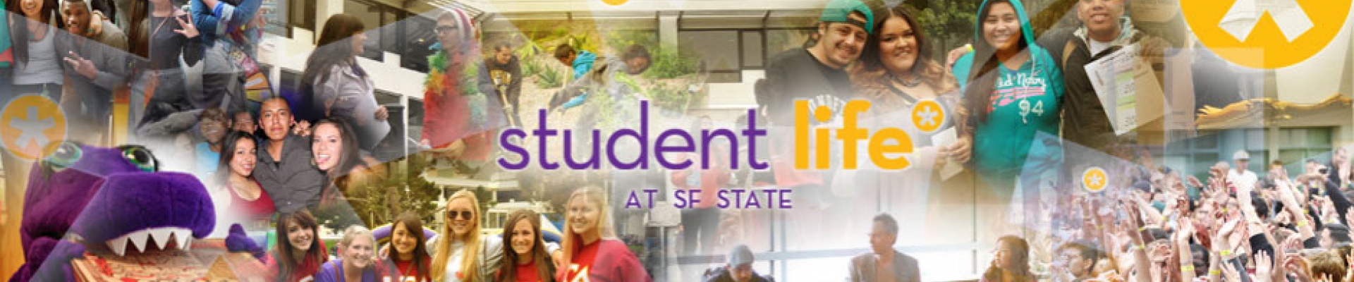 Student Life logo surrounded by images of people
