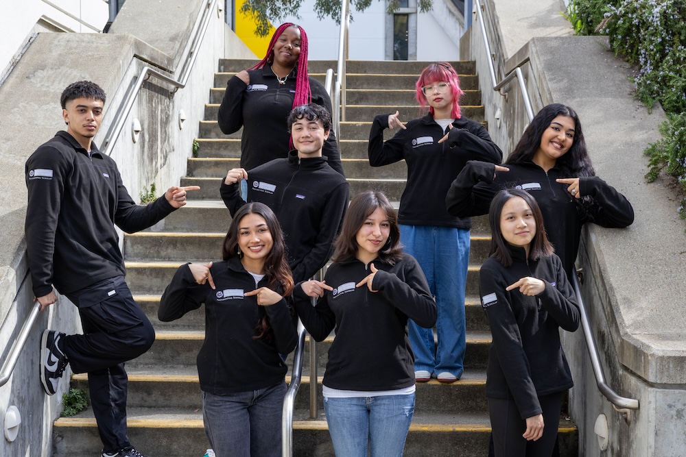 several students standing on steps at the SFSU campus