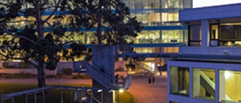 campus buildings at dusk